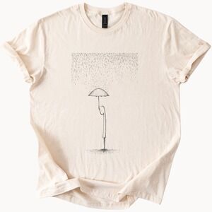Rainy Day Umbrella Graphic Tee Minimalist Line Art